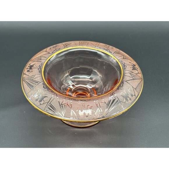 Vintage Tiffin Glass Pink Depression Compote Pedestal Candy Dish w/ Rim - Picture 4 of 7